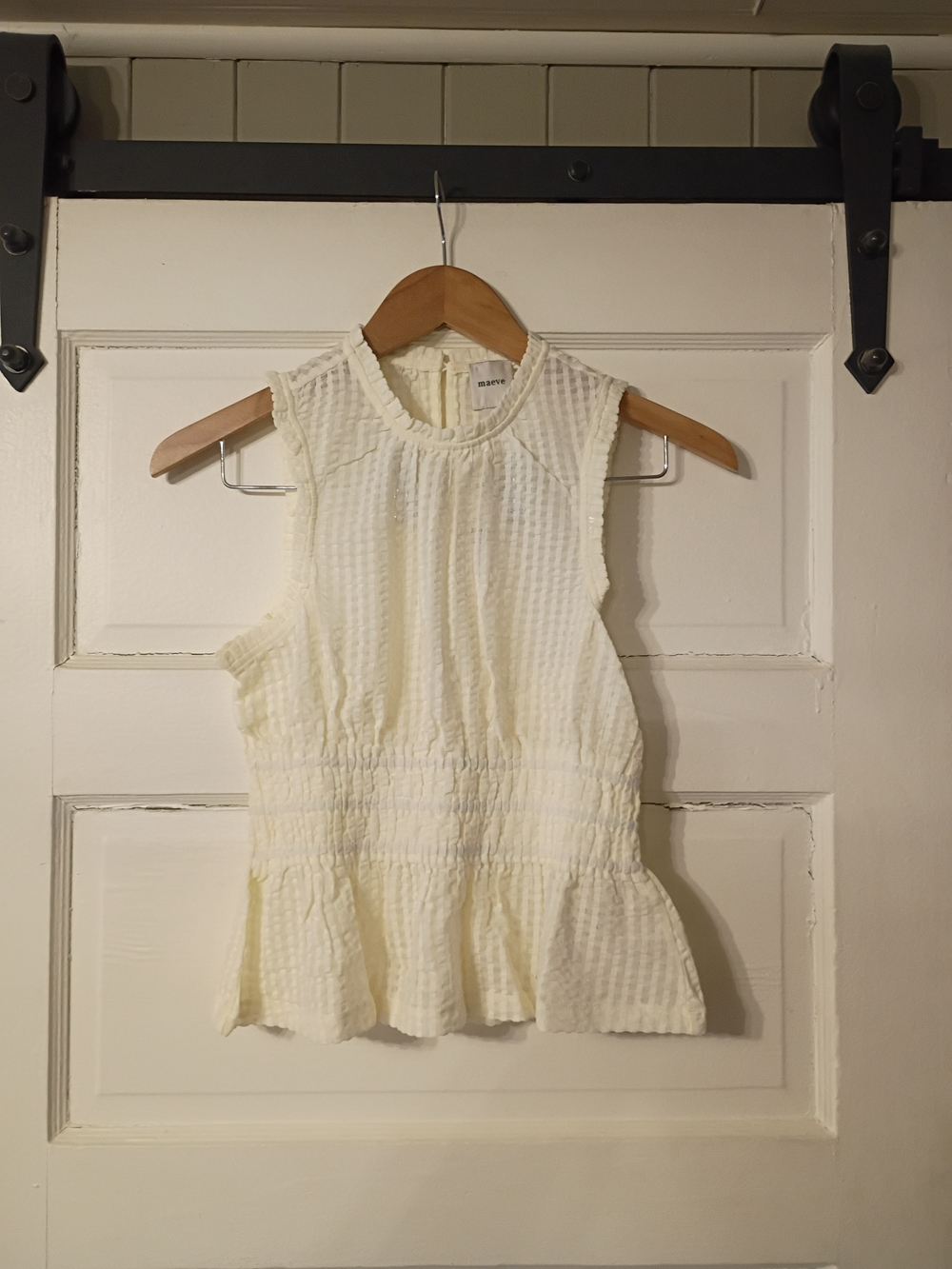 Maeve Cream Textured Sleeveless Peplum Tank Top